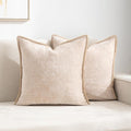 Decorative Throw Pillow Covers Pack of 2, 18x18 In Chenille Soft Pillow Covers with Stitched Edge, Farmhouse Neutral Euro Decorative Pillows for Bed Couch Sofa Home Decor Living Room,Beige