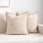 Decorative Throw Pillow Covers Pack of 2, 18x18 In Chenille Soft Pillow Covers with Stitched Edge, Farmhouse Neutral Euro Decorative Pillows for Bed Couch Sofa Home Decor Living Room,Beige