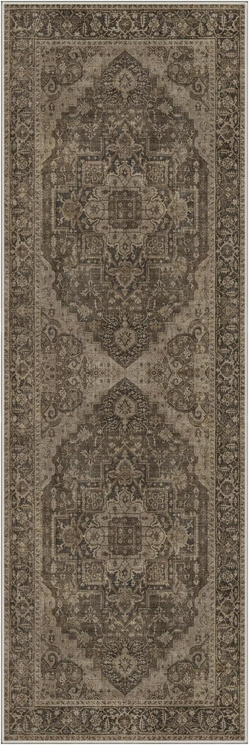 GENIMO Runner Rug 2x6 Non Slip Machine Washable Vintage Hallway Runner Rug, Low Pile Lightweight Rugs for Entryway, Hallway, Kitchen and Corridor, Vintage Chocolate