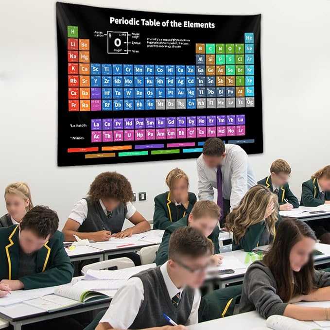 Periodic Table of Elements Poster Tapestry, Science Lab Chemistry Educational Decor Art Tapestries Wall Hanging for Classroom Kids Bedroom Dorm Teacher Office Desk Decor 60X40"