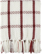 CREVENT 50"X60" Farmhouse Breathable Soft and Warm Chenille Plaid Throw Blanket for Sofa Couch Bed, Home Decoration Throw with Tassles (Red & White)