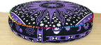 ICC Large Hippie Mandala Round Floor Pillow Cover Ottoman Pouf Cover Daybed Oversized Cotton Cushion Cover with Heavy Duty Zipper Seating Ottoman Poufs Dog-Pets Bed (Purple Burning Sun, 35" Round)