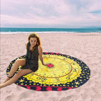 Round Beach Tapestry Turquoise Mandala Throw/Boho Hippie Beach Blanket Roundie/Indian Cotton Bohemian Large Round Table Cloth-Home Decor/Yoga Mat Meditation Picnic Rug (42", Yellow Black)