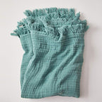 Simple&Opulence Cotton Muslin Throw Blanket for Bed, Couch, Knit Woven Gauze Blanket with Tassels, Soft Lightweight Cozy Pre-Washed Breathable Farmhouse Decoration for All-Season (Dark Green)