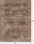 Brown Boho Washable Entry Rug, 3x4 Rugs for Entryway Kitchen Bathroom Door Mat Indoor Entrance, Non Slip Rubber Backing, Stain & Fade Resistant, Earthy Taupe Floral Design