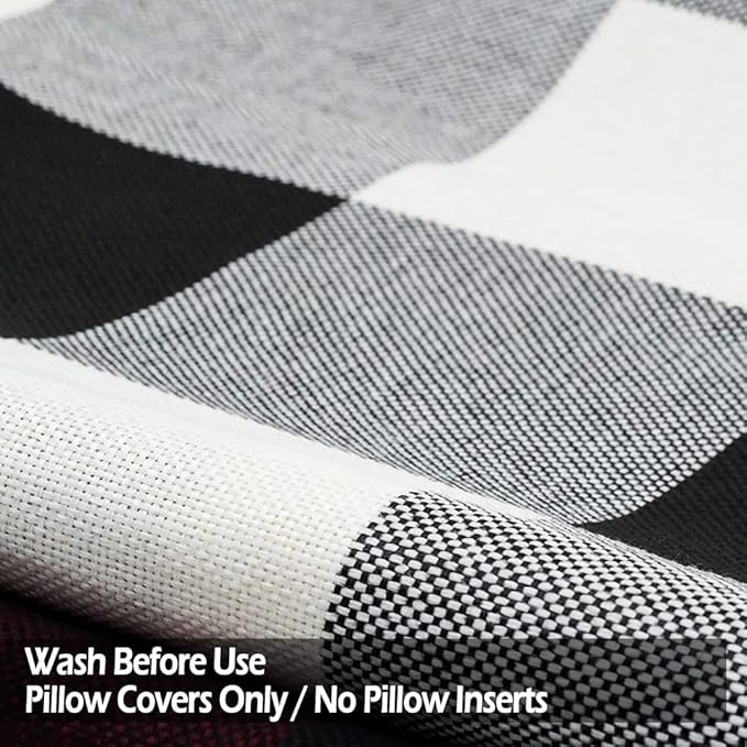 CARRIE HOME Buffalo Plaid Pillow Covers 18x18 Set of 2 Black and White Outdoor Throw Pillows Black Buffalo Check Pillow Covers Farmhouse Decor for Couch Sofa and Bed