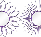3 Pack Metal Mirrors for Wall Sunburst Wall Mirrors Home Décor Decorative Hanging Wall Art for Living Room Bedroom Entryway (Purple, Flower+Sunburst)