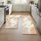 Boho Kitchen Rug Mats for Floor Cushioned Anti Fatigue Pink Kitchen Rugs Sets of 2 Botanical Non Slip Waterproof Comfort Memory Foam Standing Floor Mat for Office Laundry Sink Desk