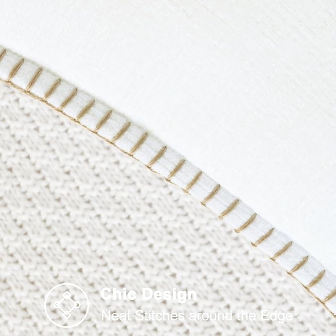CaliTime Throw Pillow Covers Decorative 16 X 16 Inches Pack of 2 Cotton Thread Stitching Edges Solid Dyed Soft Chenille Cushion Cases for Couch Sofa Bed Living Room Farmhouse True White