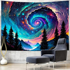 Amhokhui Galaxy Space Tapestry Colorful Starry Sky Tapestry Trippy Mountain Tapestries Misty Forest Tapestries Fantasy Landscape Wall Hanging Decor for Home