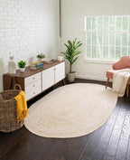 Unique Loom Braided Jute Collection Area Rug - Dhaka (5' 1" x 8' Oval, White)