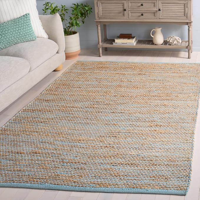 SAFAVIEH Area Rug 6x9 - Cape Cod Collection - Blue & Natural, Handmade Jute & Cotton, Ideal for Living Room, Bedroom, Dining Space (CAP236M)