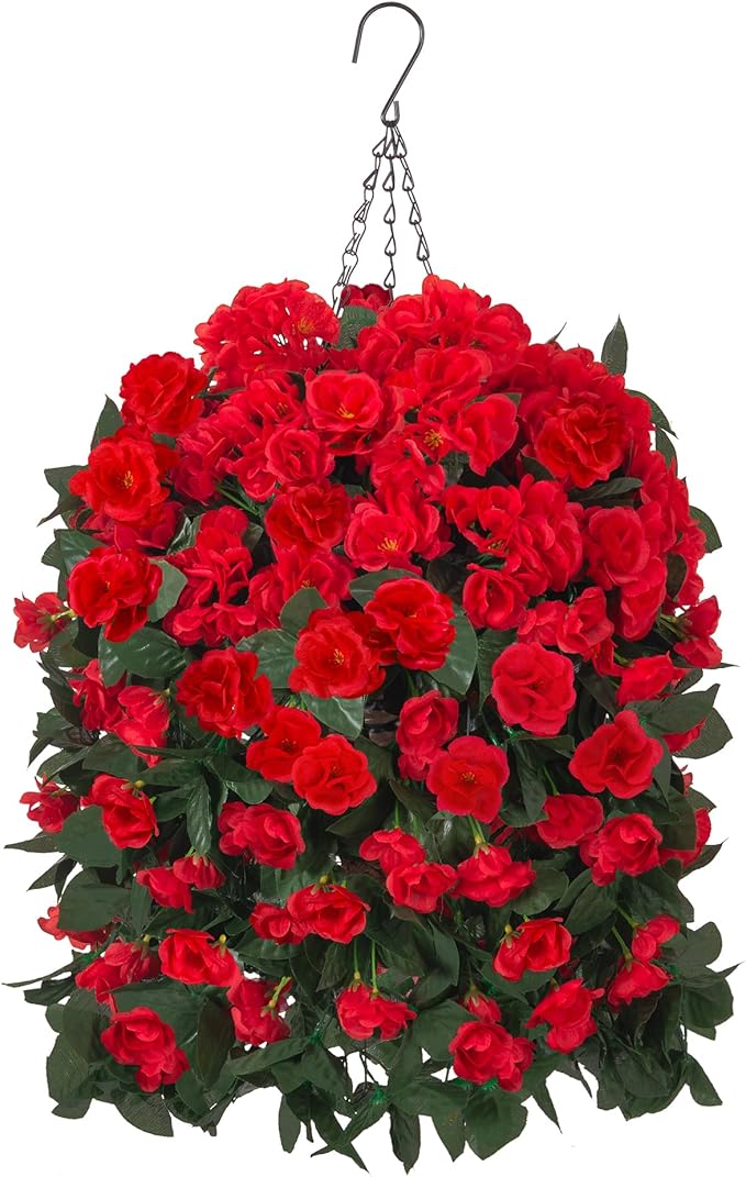 Artificial Geraniums Fake Hanging Flowers Plants Basket for Outdoors Spring Summer Outdoor Decor, 3PCS Faux Silk Geraniums Vines in Planter Realistic UV Resistant for Outside Balcony Patio Porch Home