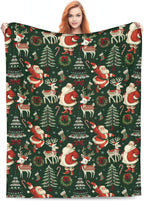 Santa Throw Blanket Soft Flannel Blanket 60"x50" in Bed Blanket Home Decor for Room Sofa Couch All Season