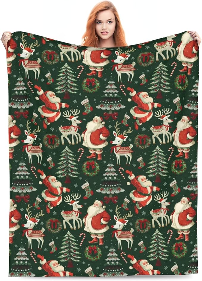 Santa Throw Blanket Soft Flannel Blanket 60"x50" in Bed Blanket Home Decor for Room Sofa Couch All Season