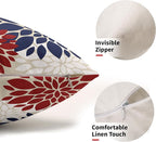 4th of July Blue Red White Pillow Covers 12X20 Inch Set of 2, Modern Geometry Dahlia Floral Print Holiday Decorative Throw Pillow Covers Outdoor Farmhouse Cushion Case for Couch Sofa Bed Decor