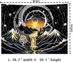 Amhokhui Black and White Tapestry Sun Mountain Tapestry Starry Night Aesthetic Tapestries Trippy River Landscape Tapestries Dark Wall Hanging Decor for Home