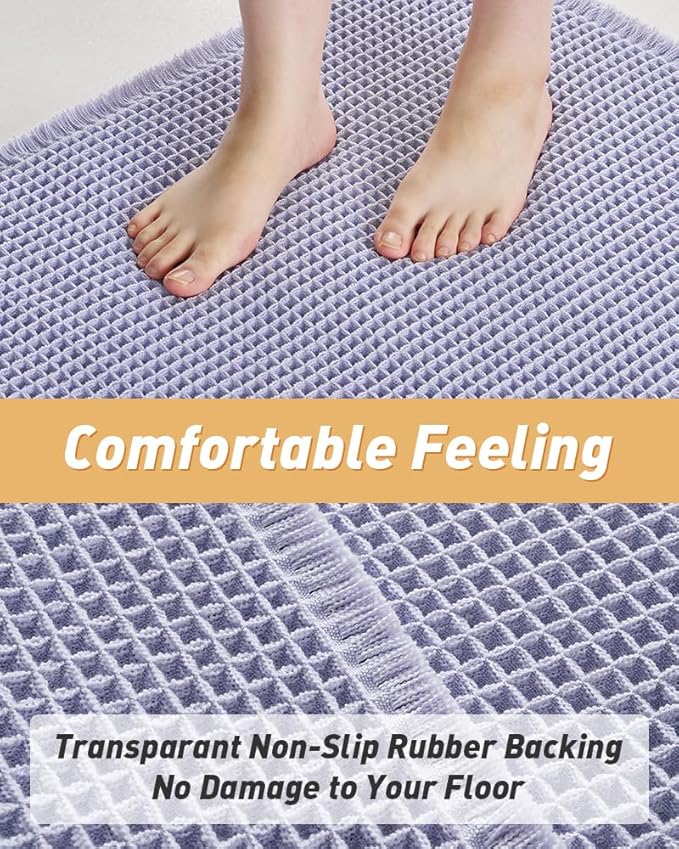 Upgraded Waffle Runner Rug Super Absorbent Non Slip Bath Mats for Bathroom Machine Washable Bathroom Runner Rug with Tassels, Ideal for Hallway Bedroom Laundry Room, 2' x 6' (24" x 72"), Purple