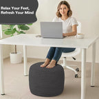 MeMoreCool Stuffed Round Pouf Ottoman Foot Rest, Soft Plush Floor Pouf Foot Stool, Corduray Footstool Footrest, Small Round Ottoman for Living Room Couch Sofa Chair, 20x15 Inch Grey