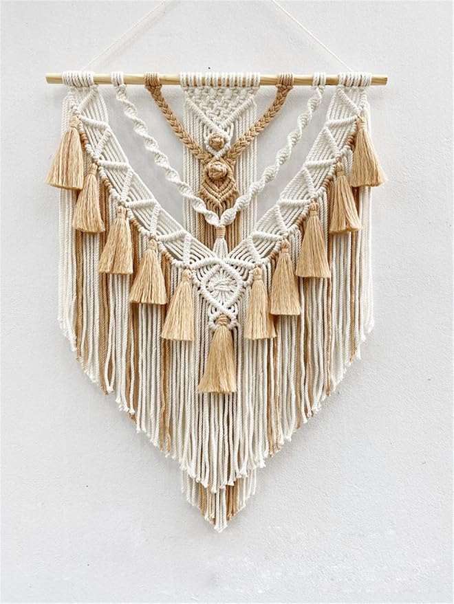 BMIDRUT Hanging Macrame Tapestry Woven Boho Wall Art Handmade Macrame Tapestry Home Wall Decor Wall Pediment 18x30 Inch (Brown)