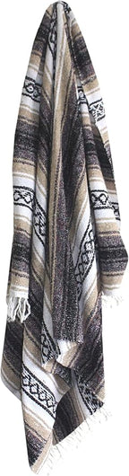 Del Mex Classic Mexican Blanket, Large Authentic Woven Falsa Throw (70"x50"), Artisan Southwest Décor for Beach, Yoga, Outdoors (Tan)