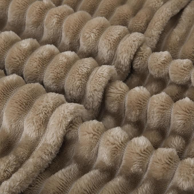 Tan Fleece Throw Blanket 90”×90” for Couch Sofa Bed,Super Soft Cozy Plush Microfiber Flannel Blanket with Stripes Design Lightweight for Adults,Woman,Girls