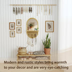 Wall Mirror with Hooks, 22x14 Inch Boho Wall Mirror with Removable Shelf, Oval Solid Wood Framed, Handmade Rattan Mirror Decor Accent for Entryway, Bathroom, Nursery, Bedroom, Living Room