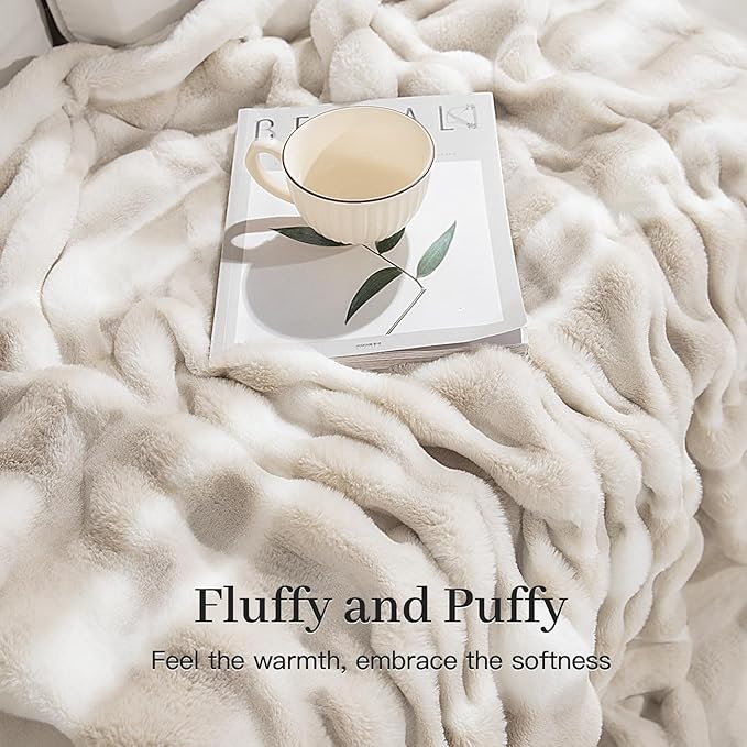 NEXHOME PRO Faux Fur Throw Blanket, Ultra Soft Cozy Warm Fuzzy Fluffy Plush Reversible Blanket for Couch, Sofa, Bed, Home Decor Gift, Tie-dye Sand 5060