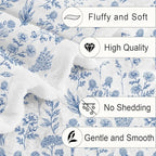 Floral Fuzzy Blanket Blue Floral Throw Blanket, Botanical Flowers Blankets, Soft, Flannel, Warm, Boho Flowers Bed Blankets All Season for Couch Bedroom Living Room 50X60 Inch