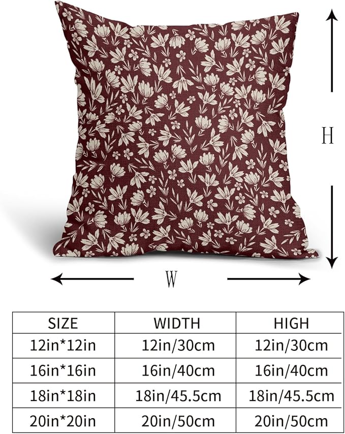 Burgundy Pillow Covers 24x24 Set of 2 Vintage Floral Rustic Old Style Cute Flower Print Decorative Outdoor Pillowcases Seasonal Farmhouse Throw Cushion Case Decor for Couch Sofa Bed