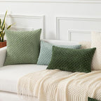 Kevin Textile Spring 16x24 Inch Pillow Cover 1 Pack Boho Decorative Soft Striped Corduroy Lumbar Farmhouse Solid Color Accent Rectangle Cushion Case for Living Room Couch Sofa Bed, Moss Green