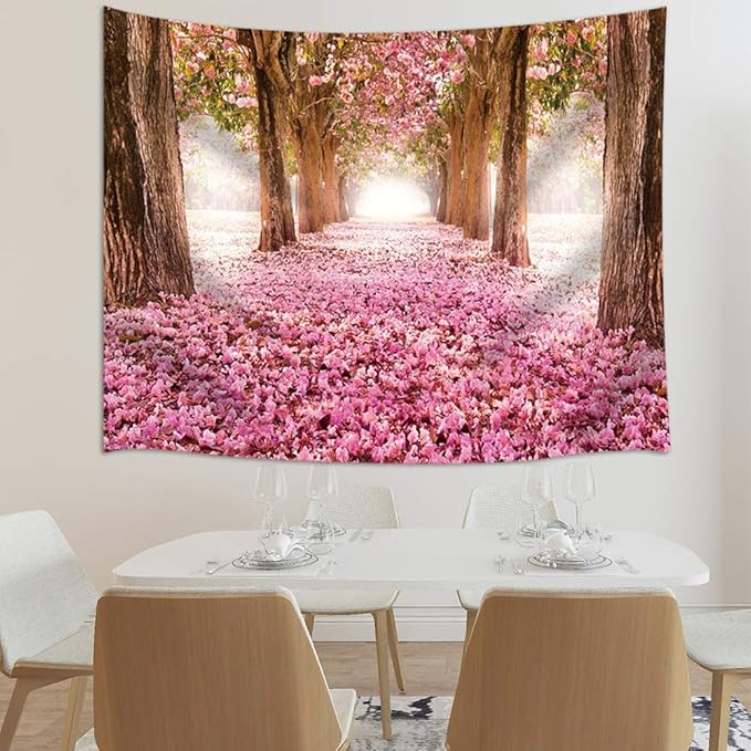 JAWO Pink Sakura Flower Tapestry Wall Hanging, Floral Cherry Blossom Tree in Spring Tapestries for Dorm Living Room Bedroom, Wall Blanket Beach Towels Home Decor 80X60 Inches