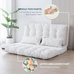 MAXYOYO Folding Sofa Bed, Tufted Bean Bag Bed with Pillows Floor Mattress for Adults, Extra Thick and Long Floor Sofa, Full Floor Couch Bed for Bedroom Living Room, Beige, 54x91 Inch
