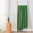 inhand Green Knitted Throw Blanket for Couch and Bed, St. Patrick’s Day Lucky Spring Gifts Throw for Her or Him, Soft Farmhouse Woven Blanket with Tassel, Lightweight Decorative, 50"x60"