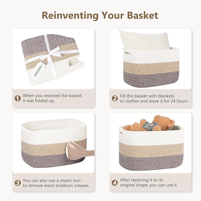 Cotton Rope Storage Basket, 15x10x9 Inches, Woven Basket for Shelves, Clothes, Towels, Books, and Laundry, Green (2 Pack)