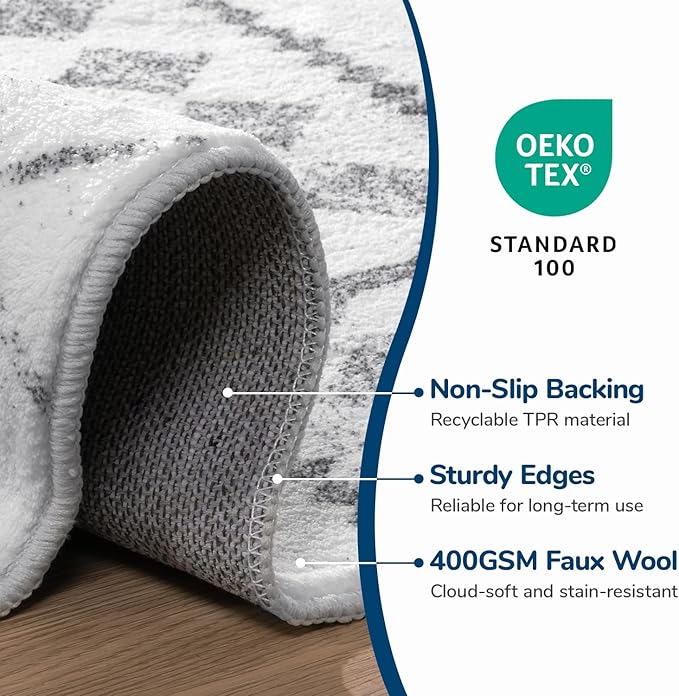 Lessymo 9x12 Area Rugs for Living Room, Neutral Area Rug Machine Washable Bedroom Rug, Modern Geometric Distressed Carpet, Non-Slip Rubber, Low Pile, Geometric Grey