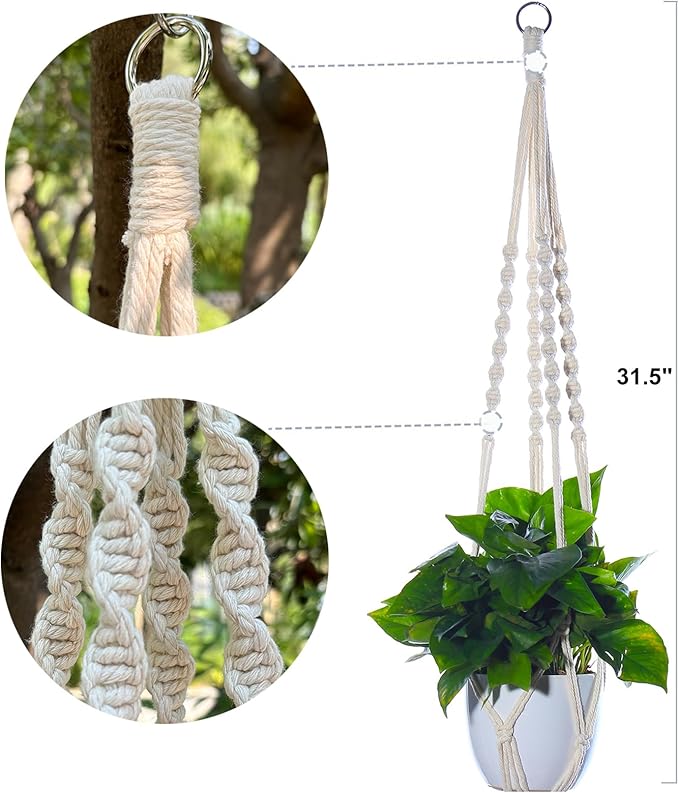 DANELYNN Plant Hanger, Hanging Planter Basket with Wood Beads, Decorative Boho Flower Pot Holder for Indoor Outdoor Plants(Pots Not Included)﻿ (2)