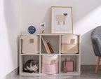 voten Cube Storage Baksets Bins 11x11’’ Fit 12x12’’ Organizer Bookcases Shelving,Stylish&Durable Woven Cotton Basket Containers for Organizing 3-Pack Off White/Mixed Pink