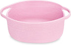 ABenkle Small Basket, 12"x 8" x 5" Cute Small Woven Basket, Rope Room Shelf Storage Basket, Cat Dog Toys Basket Chest Box, Decorative Empty Gift Basket with Handles - All PInk