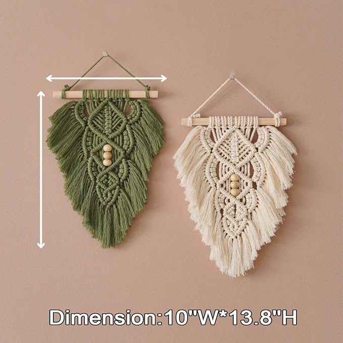 Jditngp 2PCS Hand Woven Leaf Wall Hanging,Leaf Tapestry Wall Hanging,Nordic Room Wall Feather Ornament,Boho Woven Tapestry Bohemian Home Decor for Living Room Bedroom or Entryway Wall Art Green White