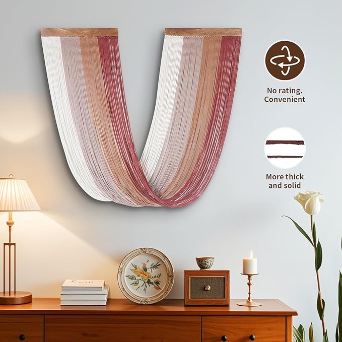 Large Macrame Wall Hanging, Macrame Room Decor Wall Art, Boho Wall Decor Tapestry for Bedroom above Bed Wall Decor Living Room, Macrame Wall Decoration Fashional Gift, 33"x15" Large Red