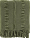 BATTILO HOME Olive Green Throw Blanket for Couch, Soft Army Green Blanket with Tassels for Home Decor, Decorative Knitted Throws for Couch Cover, 50"x60"