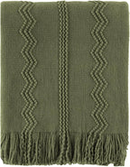 BATTILO HOME Olive Green Throw Blanket for Couch, Soft Army Green Blanket with Tassels for Home Decor, Decorative Knitted Throws for Couch Cover, 50"x60"