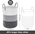 YOUDENOVA Woven Rope Laundry Hamper Basket, 58L Tall Luandry Basket, Baby Nursery Hamper for Blanket Storage, Clothes Hampers for Laundry in Bedroom