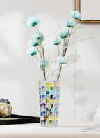 Magcolor Hand Painted Blue Woven Glass Vase -Crystal Flower Vase- 7.7 inch, Glass Plant Vase for Floral Arrangements, Centerpieces, Weddings, Housewarming, Centerpiece Home Deco.