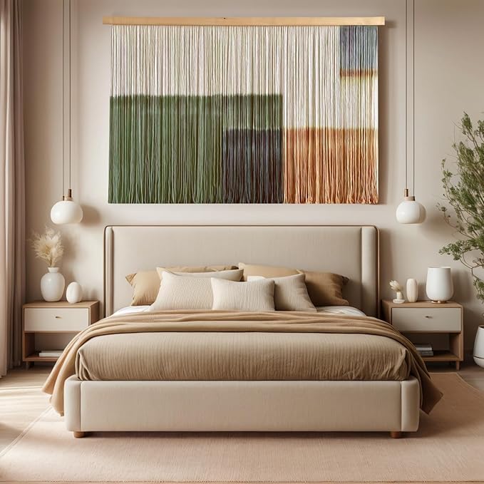Sdjazl Woven Boho Macrame Wall Hanging Home Decor Tapestry Dip-Dyed Large Macrame Wall Art Colorful Mountain Landspace for Living room (green1)