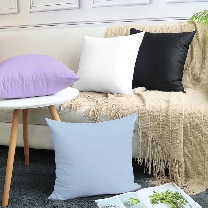 Thmyo 4-Pack 100% Cotton Comfortable Solid Decorative Throw Pillow Case, Square Cushion Cover Pillowcase Sublimation Blank Pillow Covers DIY Throw Pillowcase for Sofa(20x20 inch/ 50x50cm,Light Blue)