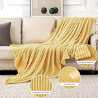 MIULEE Light Yellow Throw Blanket 3D Ribbed Jacquard Fleece Flannel Velvet Plush Decorative Bed Blanket (Throw, 50" x 60") - Super Soft, Lightweight, Warm and Cozy for Couch Sofa