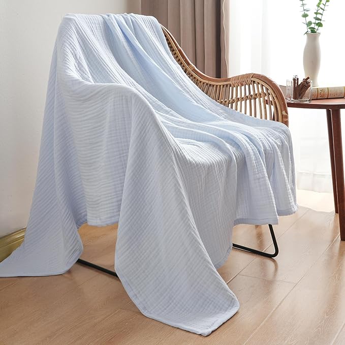PHF 100% Cotton Muslin Blanket Twin XL Size 66"x90", 4-Layer Lightweight Gauze Throw, Breathable Cloud-Soft Minimalist Blanket for Bed, Couch, Camping & Baby, Ancient Water, Ideal Gift