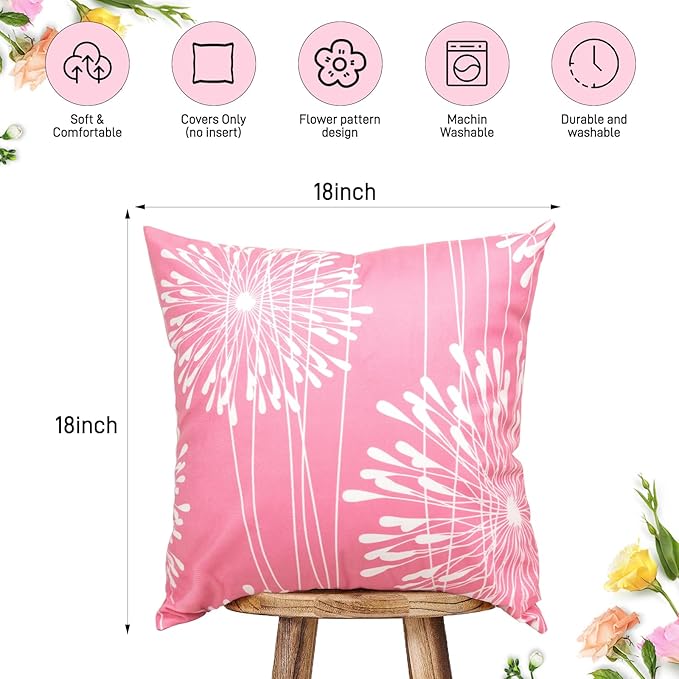 Coliuso Decorative Throw Pillow Covers 18x18 Set of 4, Pink and White Modern Simple Square Pillow Case Cushion Cover for Sofa Couch Farmhouse Living Room